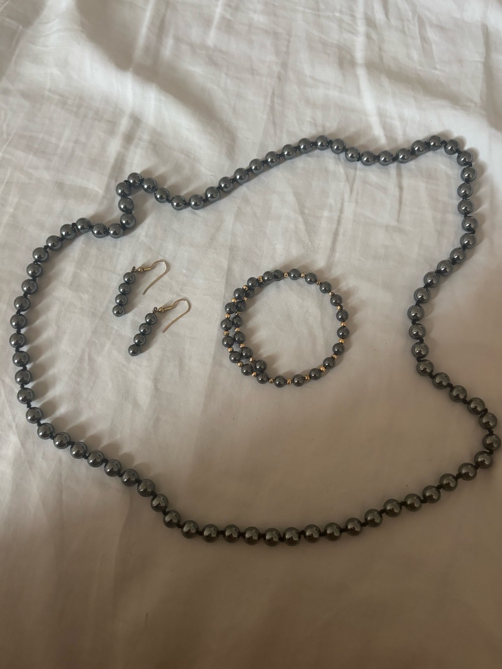 Vintage Glass Black Pearl Necklace Set